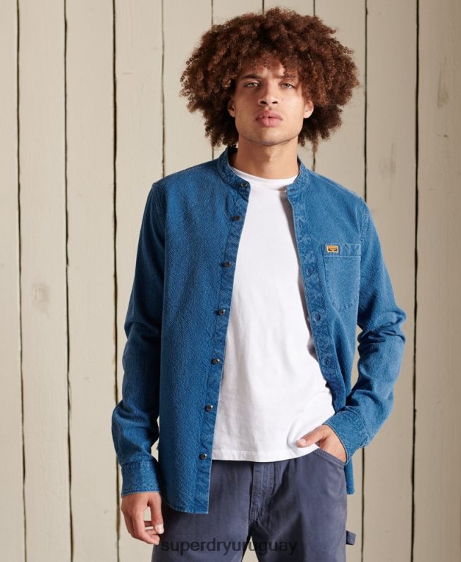 uy Superdry hombres camisa de trabajo henley índigo azul DT2N8Z213 ropa