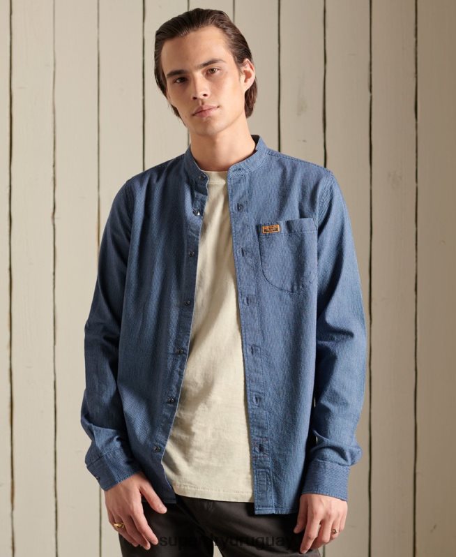 uy Superdry hombres camisa de trabajo henley índigo azul DT2N8Z223 ropa