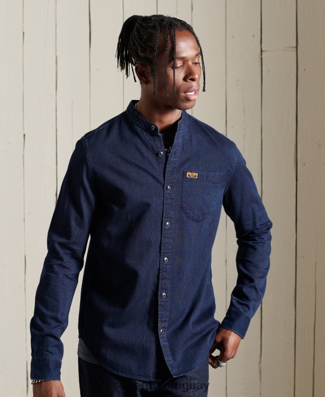 uy Superdry hombres camisa de trabajo henley índigo azul claro DT2N8Z235 ropa