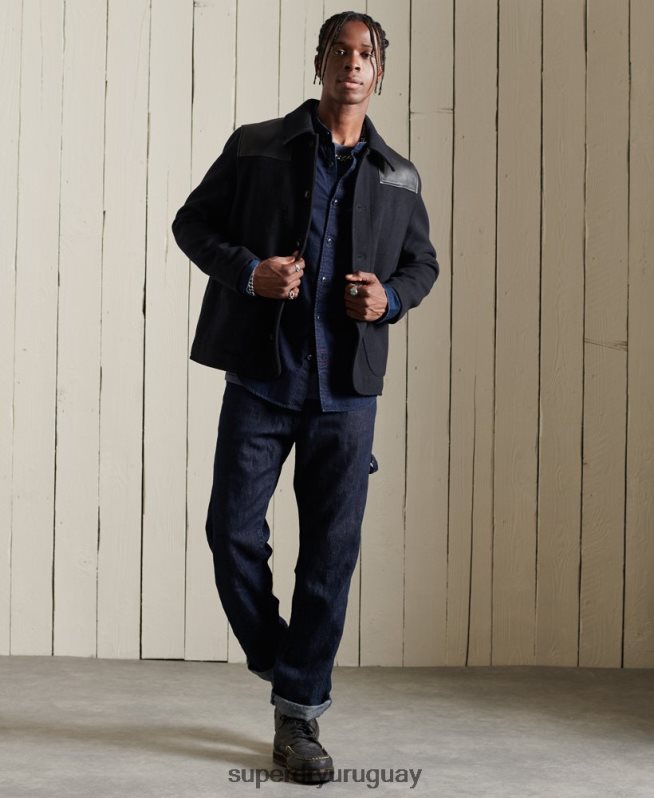 uy Superdry hombres camisa de trabajo henley índigo azul claro DT2N8Z235 ropa