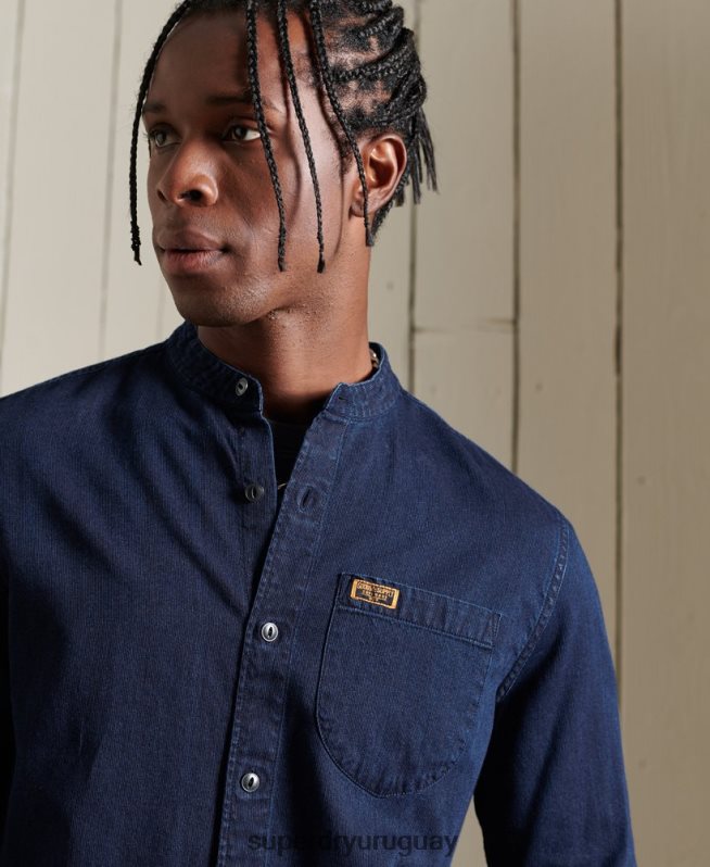 uy Superdry hombres camisa de trabajo henley índigo azul claro DT2N8Z235 ropa