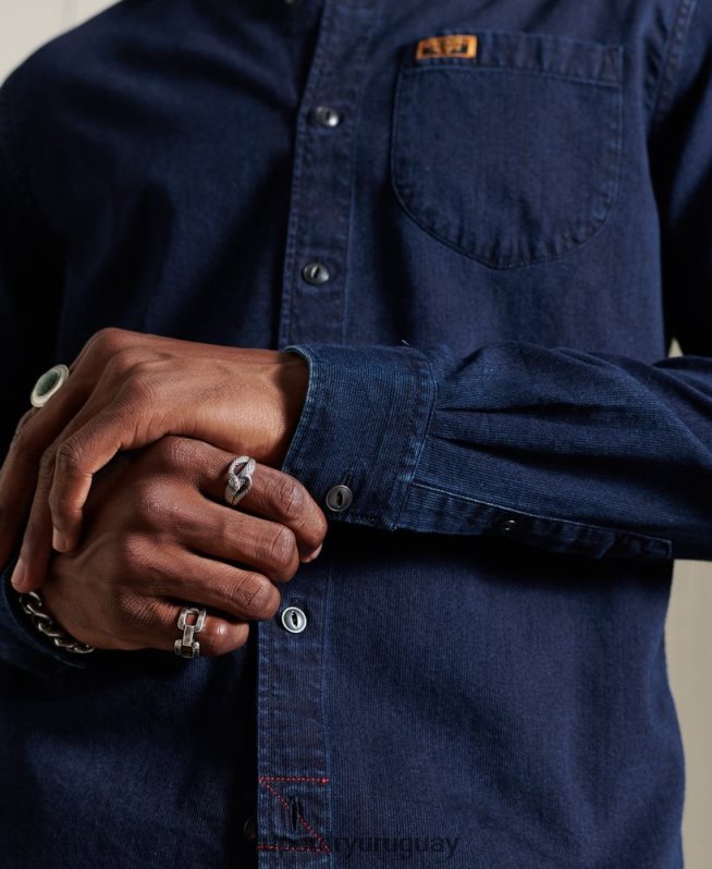 uy Superdry hombres camisa de trabajo henley índigo azul claro DT2N8Z235 ropa