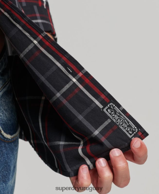 uy Superdry hombres camisa de vestir a cuadros negro DT2N8Z151 ropa