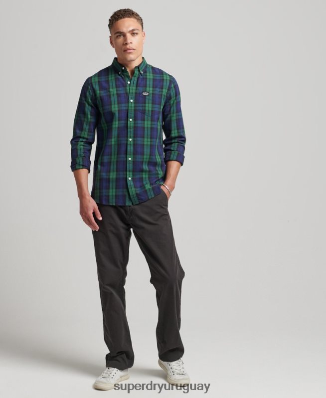 uy Superdry hombres camisa de vestir a cuadros verde DT2N8Z159 ropa