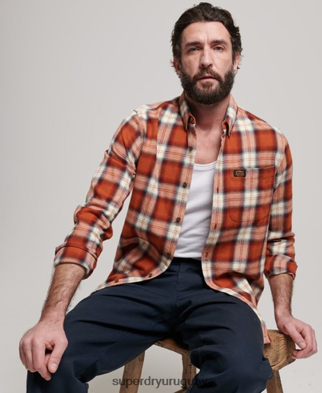 uy Superdry hombres camisa estilo leñador vintage de algodón orgánico naranja DT2N8Z187 ropa