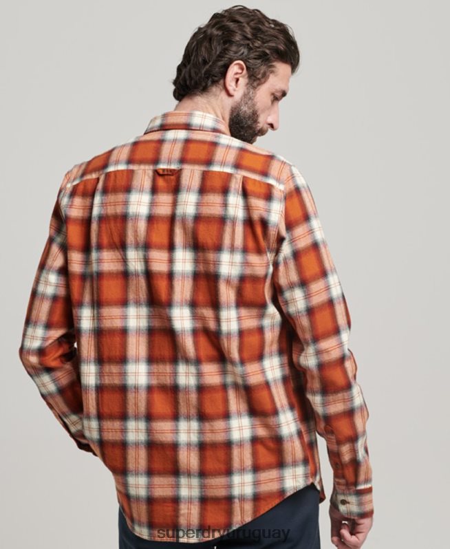 uy Superdry hombres camisa estilo leñador vintage de algodón orgánico naranja DT2N8Z187 ropa
