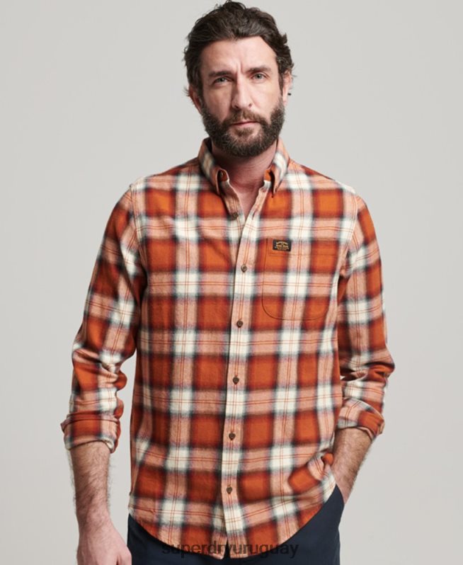 uy Superdry hombres camisa estilo leñador vintage de algodón orgánico naranja DT2N8Z187 ropa
