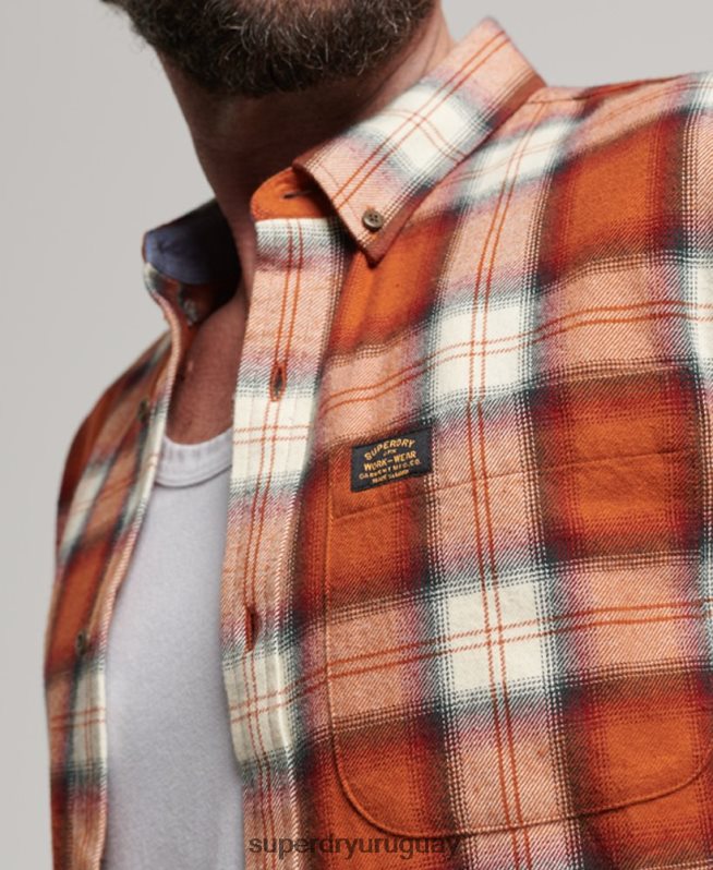 uy Superdry hombres camisa estilo leñador vintage de algodón orgánico naranja DT2N8Z187 ropa