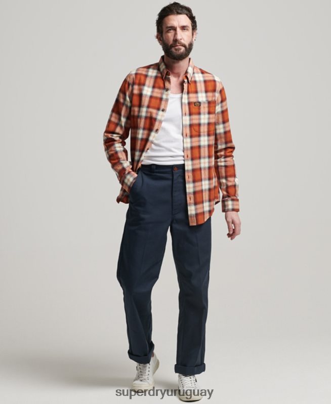 uy Superdry hombres camisa estilo leñador vintage de algodón orgánico naranja DT2N8Z187 ropa