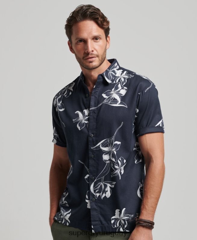 uy Superdry hombres camisa hawaiana de manga corta Armada DT2N8Z83 ropa
