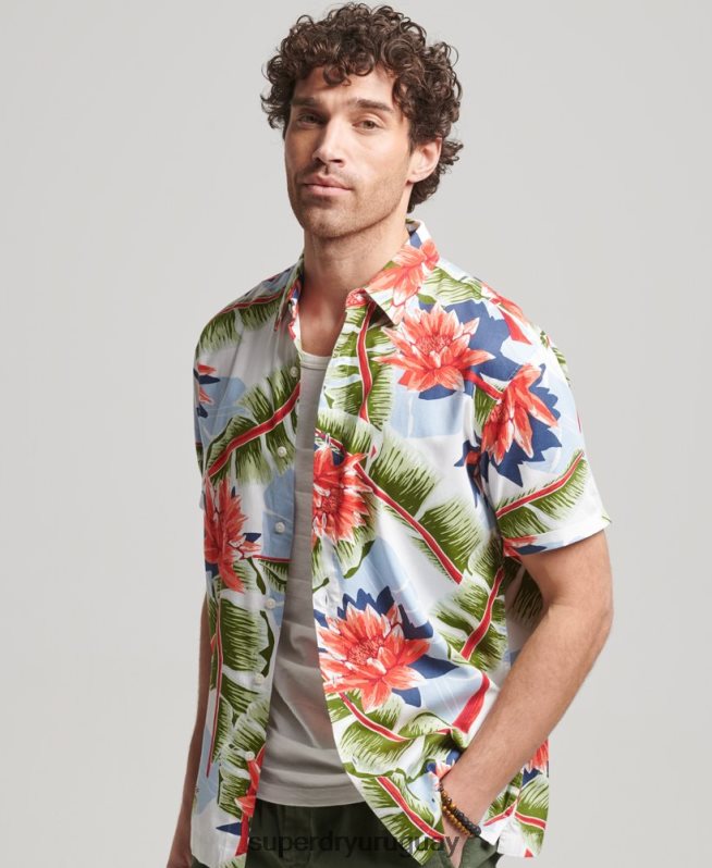 uy Superdry hombres camisa hawaiana de manga corta blanco DT2N8Z85 ropa