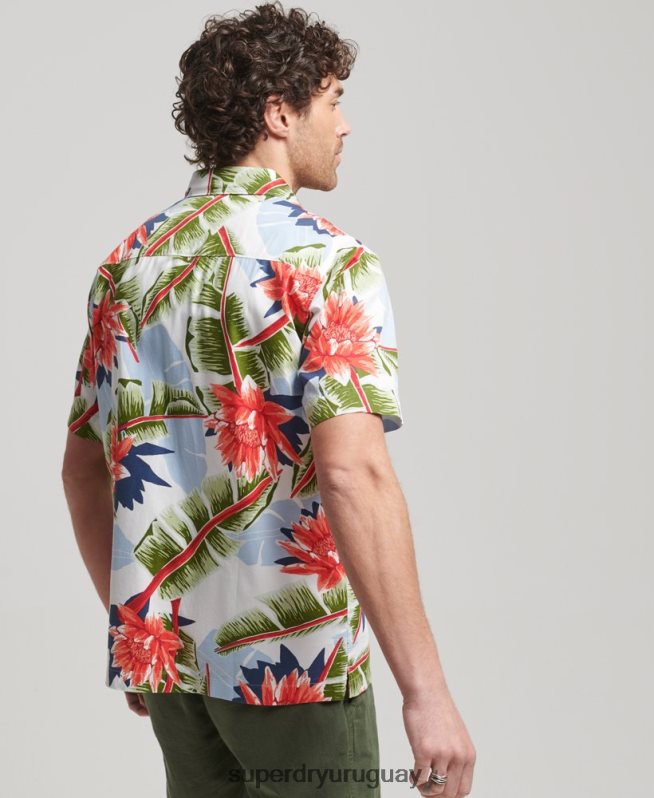 uy Superdry hombres camisa hawaiana de manga corta blanco DT2N8Z85 ropa