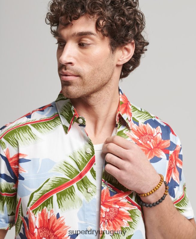 uy Superdry hombres camisa hawaiana de manga corta blanco DT2N8Z85 ropa