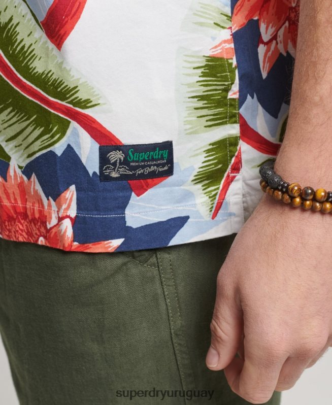 uy Superdry hombres camisa hawaiana de manga corta blanco DT2N8Z85 ropa