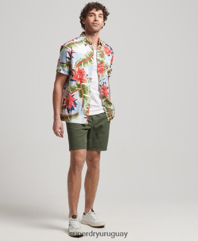 uy Superdry hombres camisa hawaiana de manga corta blanco DT2N8Z85 ropa