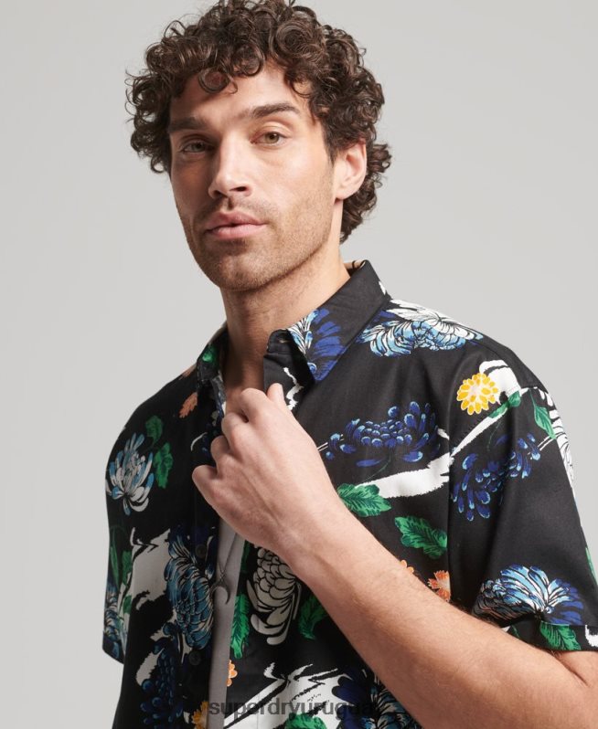 uy Superdry hombres camisa hawaiana de manga corta negro DT2N8Z124 ropa