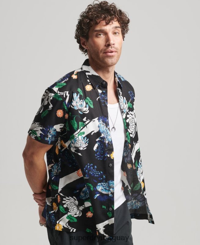 uy Superdry hombres camisa hawaiana de manga corta negro DT2N8Z124 ropa