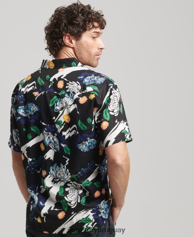 uy Superdry hombres camisa hawaiana de manga corta negro DT2N8Z124 ropa