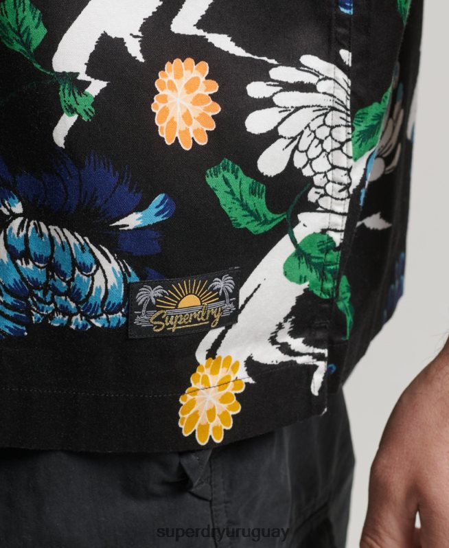 uy Superdry hombres camisa hawaiana de manga corta negro DT2N8Z124 ropa