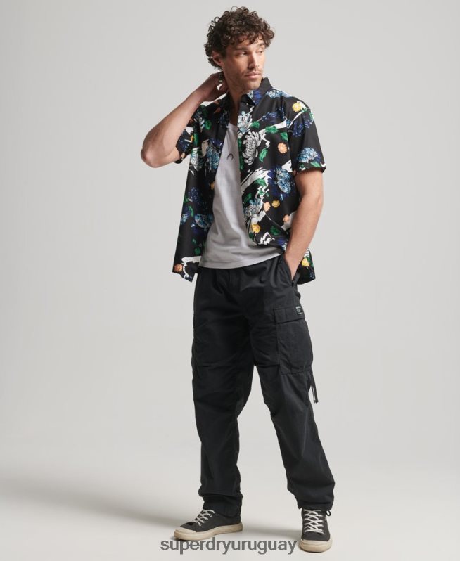 uy Superdry hombres camisa hawaiana de manga corta negro DT2N8Z124 ropa
