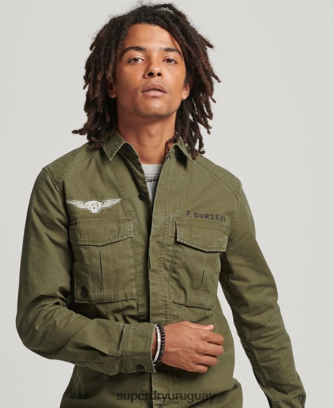 uy Superdry hombres camisa militar con parches caqui DT2N8Z154 ropa