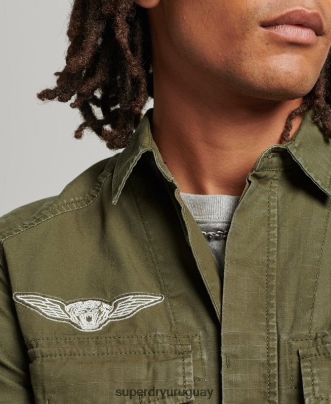 uy Superdry hombres camisa militar con parches caqui DT2N8Z154 ropa