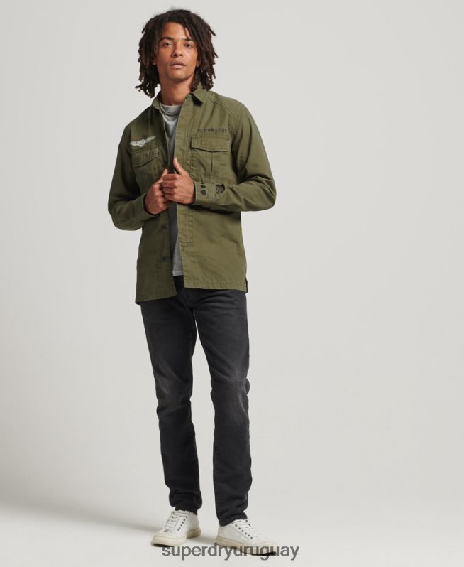 uy Superdry hombres camisa militar con parches caqui DT2N8Z154 ropa