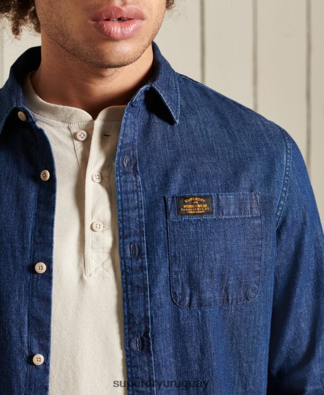 uy Superdry hombres camisa índigo de ropa de trabajo Armada DT2N8Z238 ropa