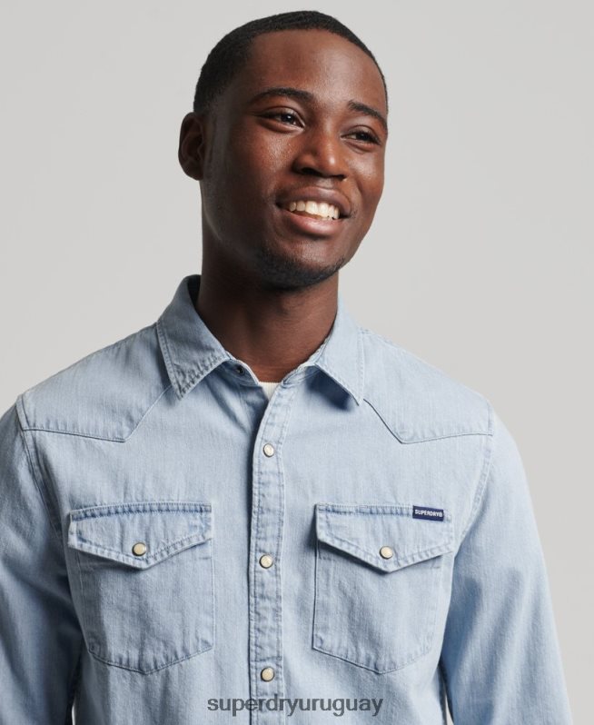 uy Superdry hombres camisa occidental de la vendimia azul DT2N8Z218 ropa
