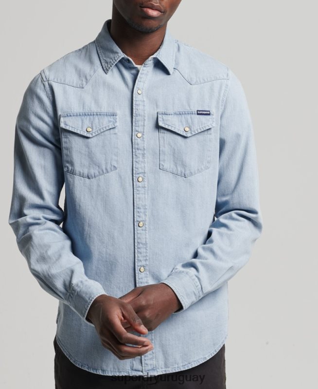 uy Superdry hombres camisa occidental de la vendimia azul DT2N8Z218 ropa