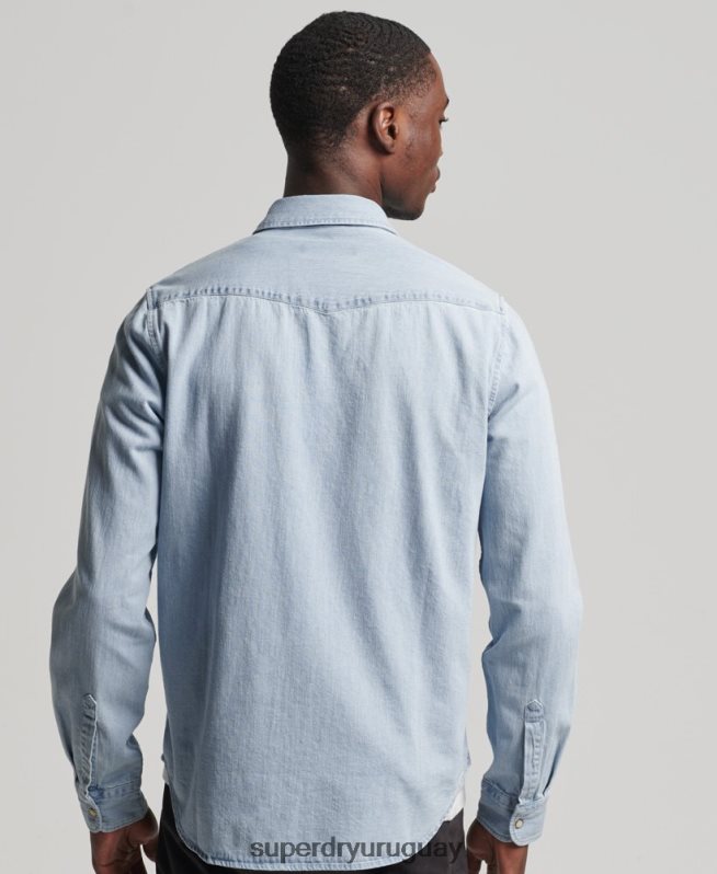 uy Superdry hombres camisa occidental de la vendimia azul DT2N8Z218 ropa