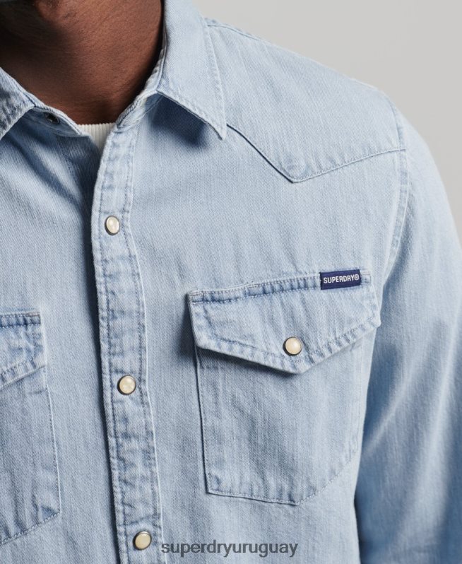 uy Superdry hombres camisa occidental de la vendimia azul DT2N8Z218 ropa