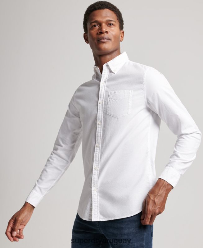 uy Superdry hombres camisa oxford lavada blanco DT2N8Z157 ropa