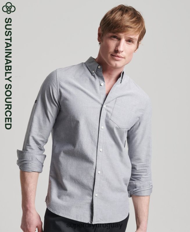 uy Superdry hombres camisa oxford uni algodón orgánico gris DT2N8Z217 ropa