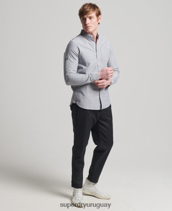 uy Superdry hombres camisa oxford uni algodón orgánico gris DT2N8Z217 ropa