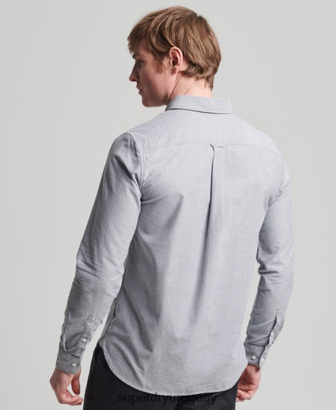 uy Superdry hombres camisa oxford uni algodón orgánico gris DT2N8Z217 ropa