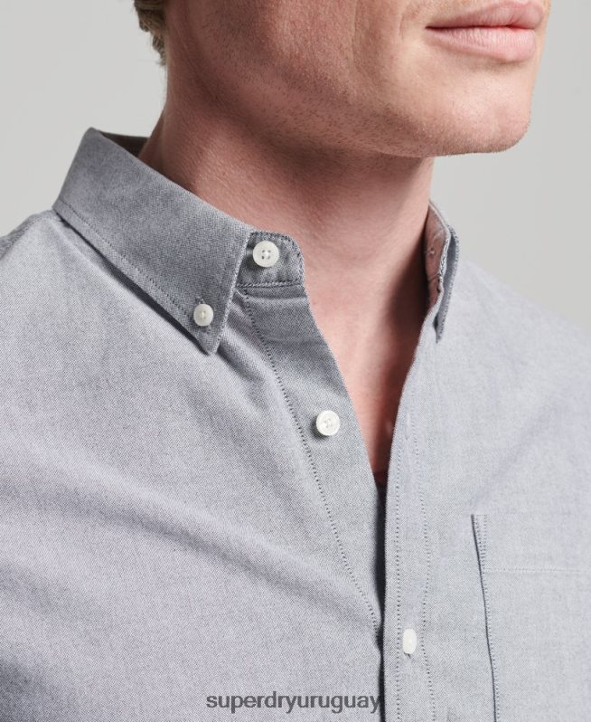 uy Superdry hombres camisa oxford uni algodón orgánico gris DT2N8Z217 ropa