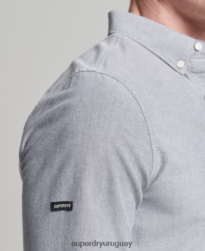 uy Superdry hombres camisa oxford uni algodón orgánico gris DT2N8Z217 ropa