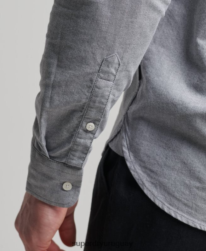 uy Superdry hombres camisa oxford uni algodón orgánico gris DT2N8Z217 ropa