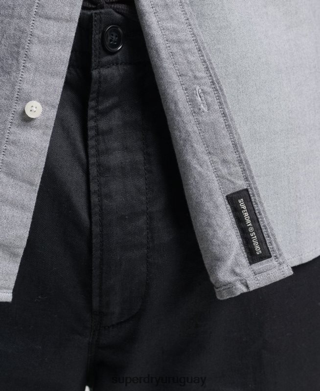 uy Superdry hombres camisa oxford uni algodón orgánico gris DT2N8Z217 ropa