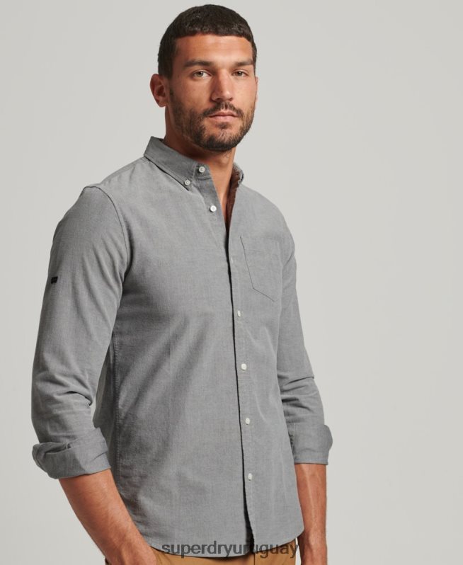uy Superdry hombres camisa oxford uni algodón orgánico gris DT2N8Z6504 ropa