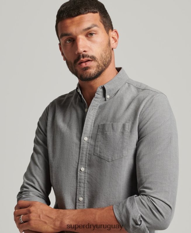 uy Superdry hombres camisa oxford uni algodón orgánico gris DT2N8Z6504 ropa