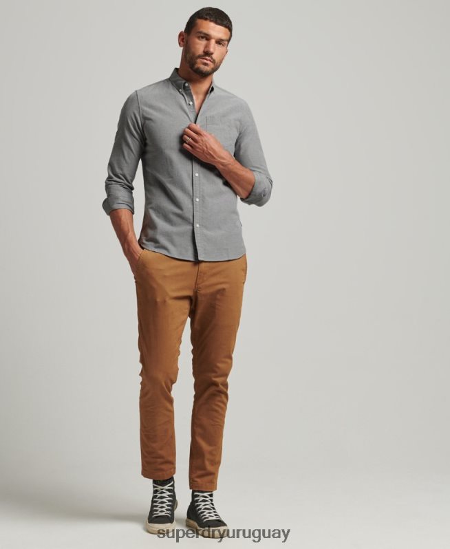 uy Superdry hombres camisa oxford uni algodón orgánico gris DT2N8Z6504 ropa