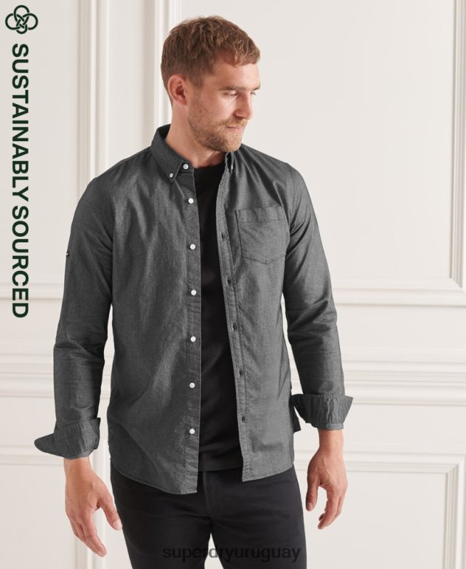 uy Superdry hombres camisa oxford uni algodón orgánico negro DT2N8Z221 ropa