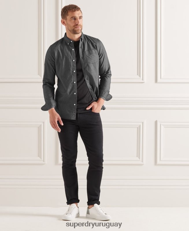 uy Superdry hombres camisa oxford uni algodón orgánico negro DT2N8Z221 ropa