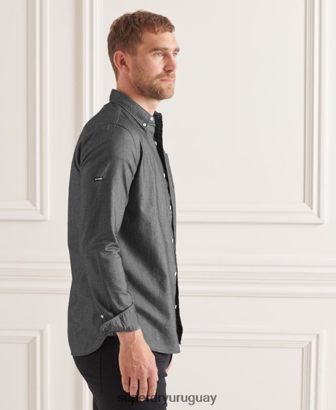 uy Superdry hombres camisa oxford uni algodón orgánico negro DT2N8Z221 ropa