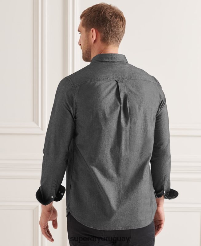 uy Superdry hombres camisa oxford uni algodón orgánico negro DT2N8Z221 ropa