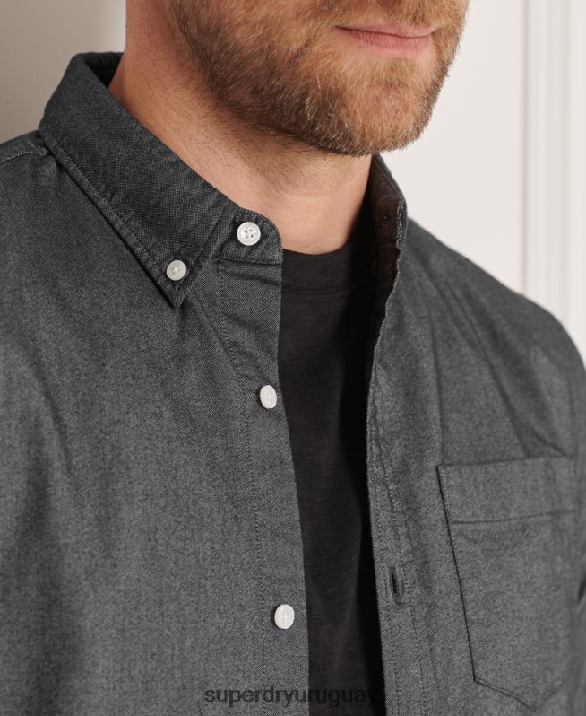 uy Superdry hombres camisa oxford uni algodón orgánico negro DT2N8Z221 ropa