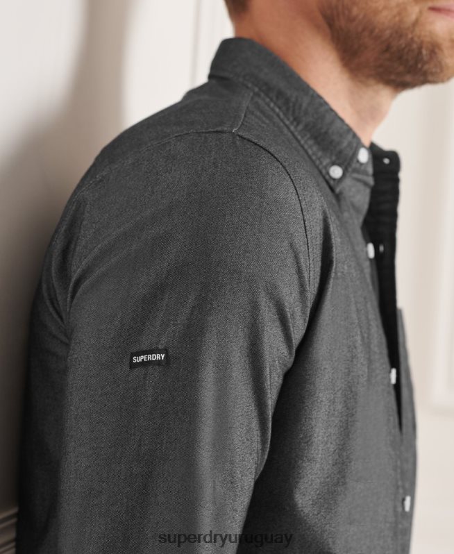 uy Superdry hombres camisa oxford uni algodón orgánico negro DT2N8Z221 ropa