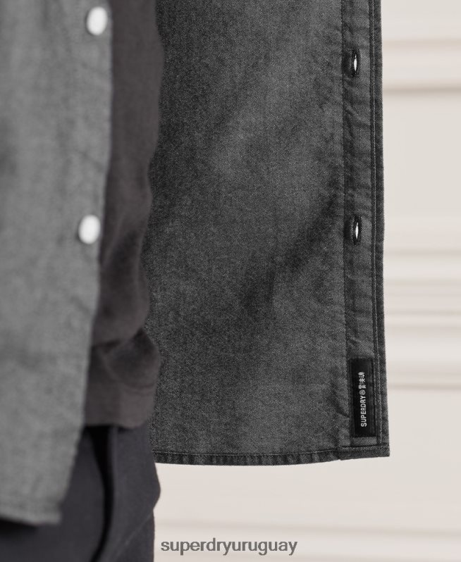 uy Superdry hombres camisa oxford uni algodón orgánico negro DT2N8Z221 ropa